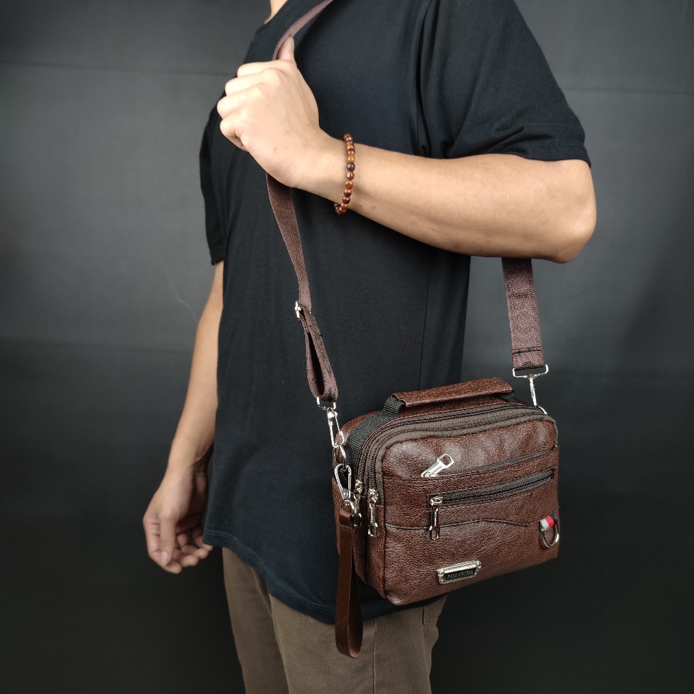 SHOPEE MALL POLO AMSTAR  Handbag Pria Wanita Bahan kulit PU Multifungsi Bisa Selempang Clucth Bag Ta