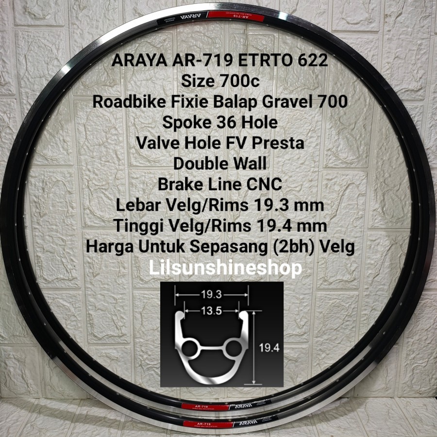 Rim Velg 700c ARAYA AR-719 ETRTO 622 Double Wall 36H Brake Line Cop FV