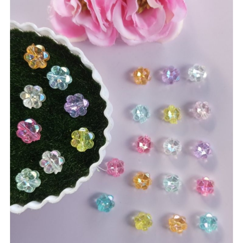 100 pcs Manik Bunga Manik Mote Bunga Manik Bening Akrilik Bunga  Manik Warna Transparan DIY Aksesori