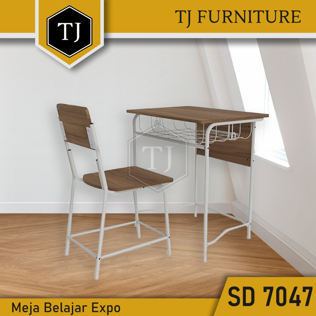 Expo Set Kursi & Meja Belajar Kayu Kaki Besi / Study Desk / Meja Kerja / Meja Sekolah / Meja Tulis /
