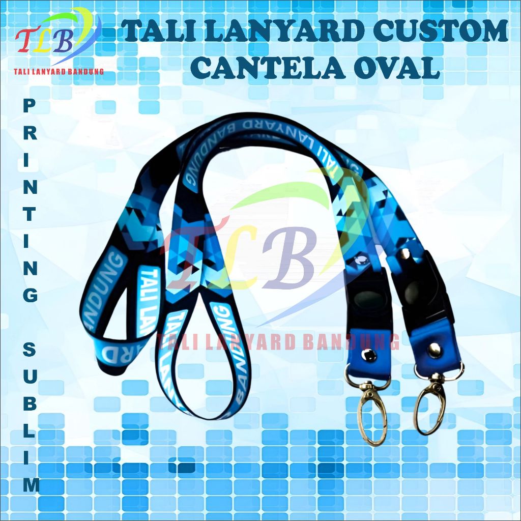 

TALI LANYARD ID CARD 2 CM 2 SISI CANTELAN OVAL/CETAK LANYARD PRINTING FULL COLOR DESAIN BEBAS