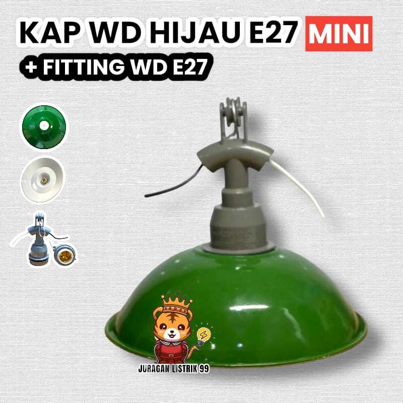 Kap Lampu Satu Set Jalan WD Hijau MINI Gantung E27/ Fitting PVC / Lampu