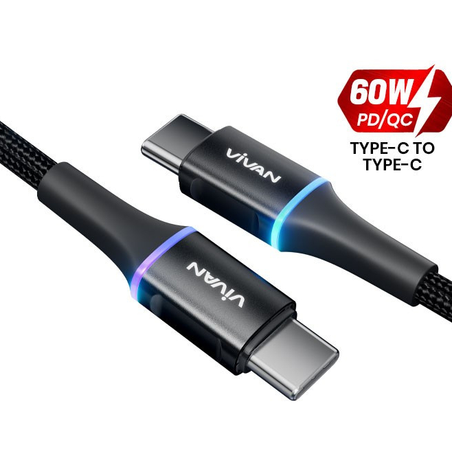 Kabel Data Vivan VDCC120 60W Type C to C 120cm Fast Charging -BLACK