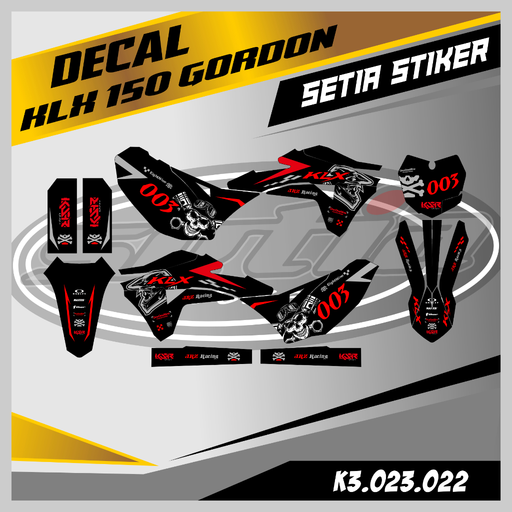 DECAL KLX GORDON, WARNA MERAH, STIKER SUPERMOTO TRAIL, DESAIN BEBAS CUSTOM BARU (K3.023.022)