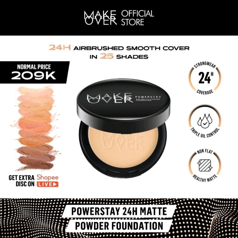 MAKE OVER Powerstay 24H Matte Powder Foundation -  Bedak padat BEST SELLER high N30 Natural Beige Sa