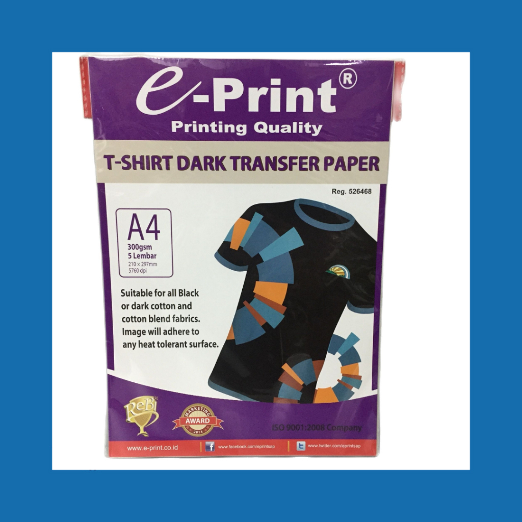 

KERTAS FOTO E-PRINT T-SHIRT DARK A4 300GSM