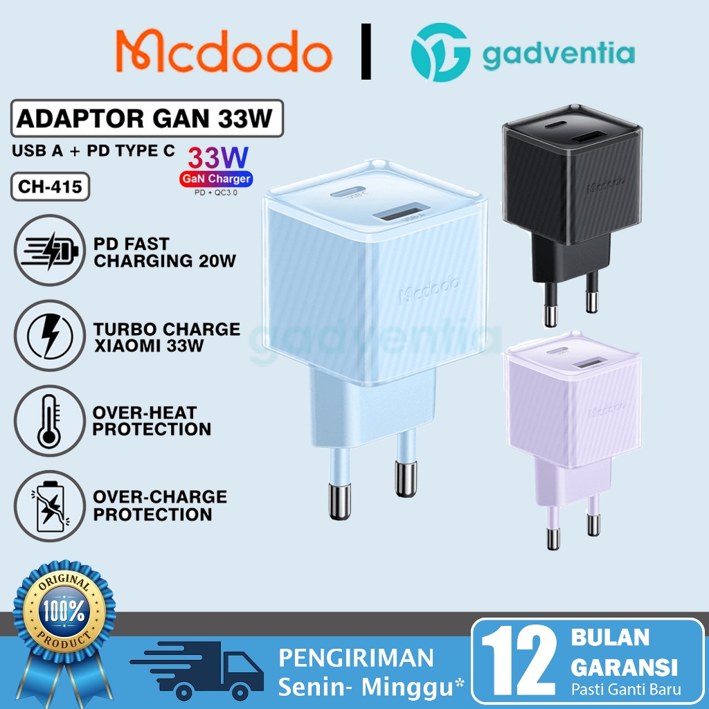 MCDODO CH-415 Kepala Charger Mi TURBO Charge 33W Dual Port QC3.0 Untuk Samsung A54 iPhone 11 12 13 O