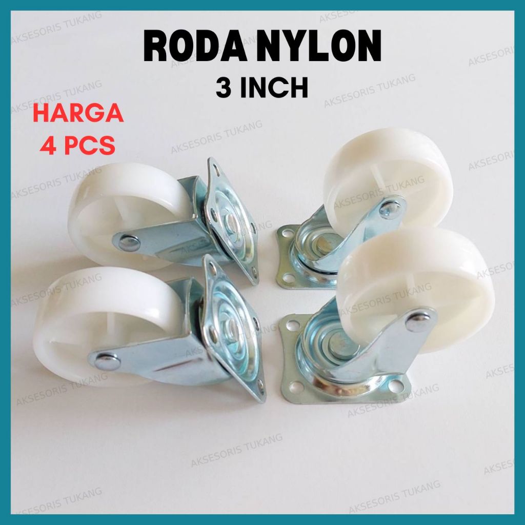Roda Troli Nylon 3 Inch 1 Set 4 Pcs Roda Caster Nylon Hidup Etalase 3" Inci