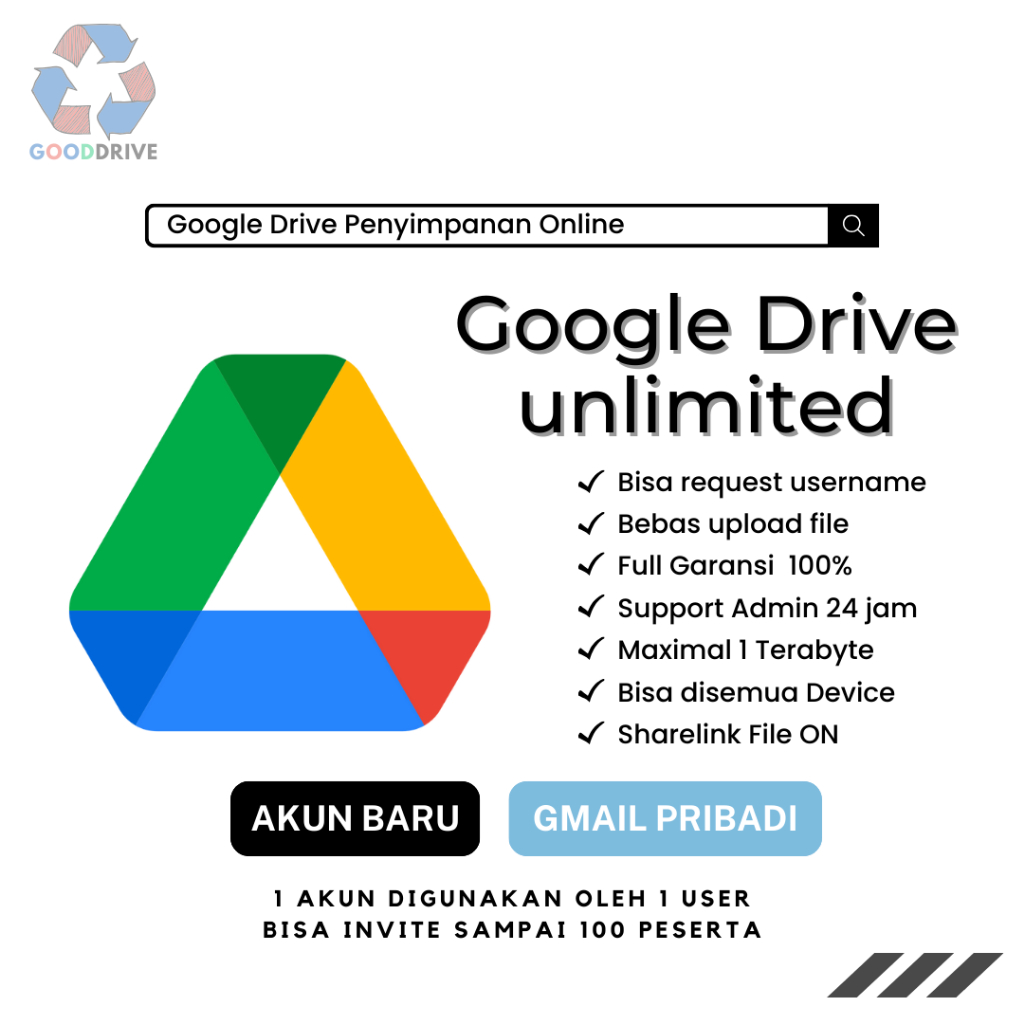 Google Drive Unlimited Storage Lifetime Bergaransi Resmi Gdrive
