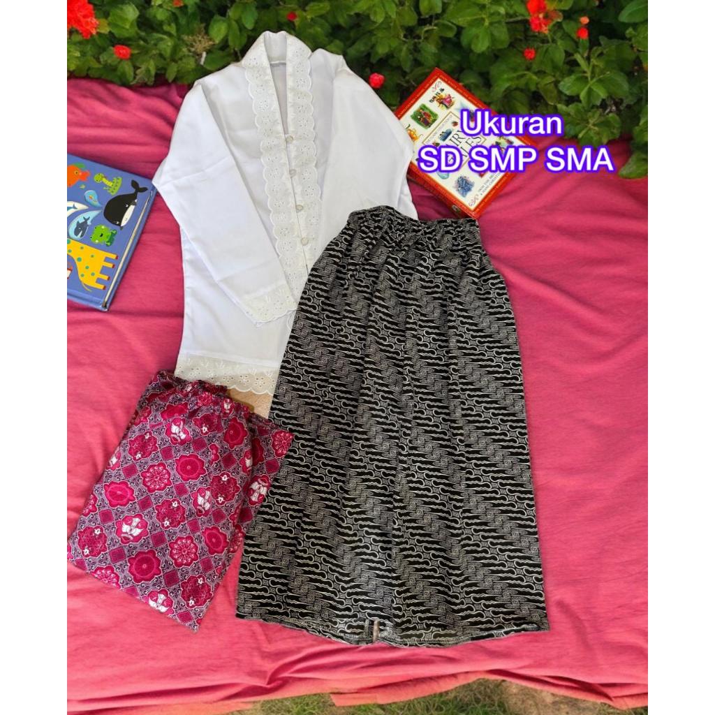 Seragam Kebaya Sekolah SD SMP SMA TK KB PAUD Usia 5 - 18 Tahun Baju Adat Kebaya Encim Sunda Renda Fu