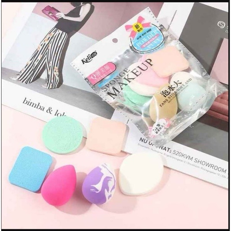 (AQ.ID) SPONS MAKE UP 6 IN 1 BEAUTY BLENDER SPONGE BEDAK ISI 6 PCS POWDER PUFF FOUNDATION MAKEUP PUF