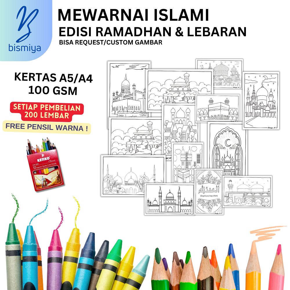 Kertas Gambar ~100gsm Mewarnai Tema ISLAM menggambar lebaran islami