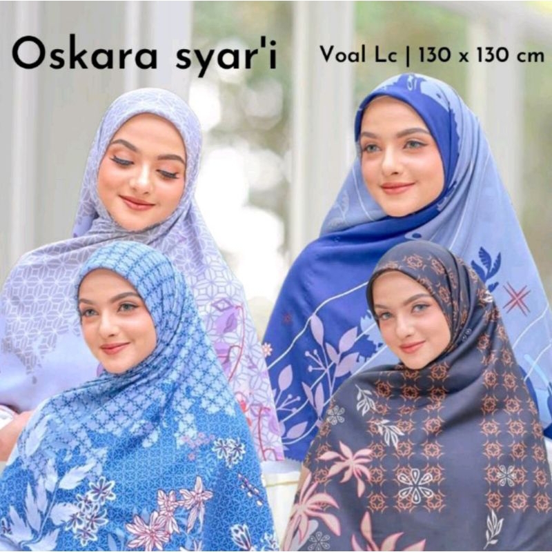 Jilbab Segi Empat Syari 130x130 Voal Oskara Motif Syari LC Laser Cut Azara Grosir