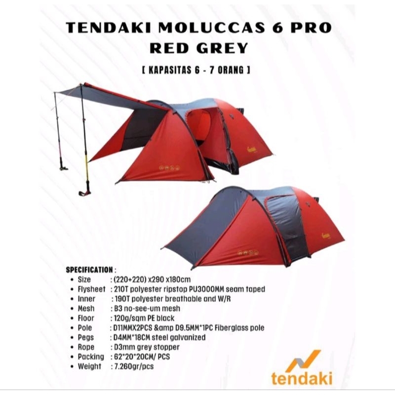 TENDAKI.TENDA TENDAKI MOLUCAS 6 PRO RED KAPASITAS 6 ORANG TENDA JAVA 6 PRO