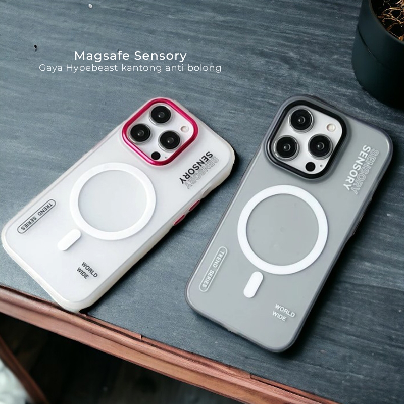 Casing Magsafe Sensory iPhone 11 12 13 14 15 16 17 PRO MAX Case Anti Yellowing