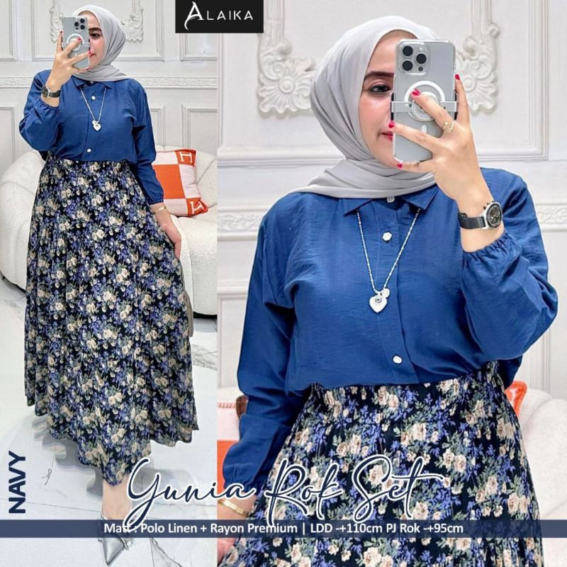 Original Product Set Rok Fashion Pakaian Muslim Wanita Setelan Atasan Tunik Jumbo Celana Rok Panjang