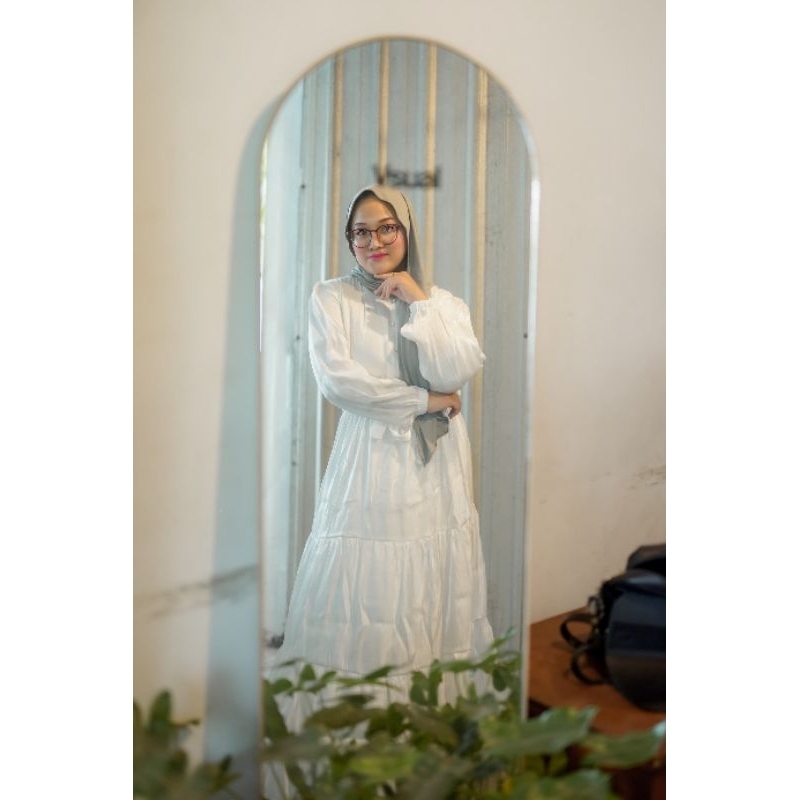 Neira Shimmer Silk Premium Dress M, L, XXL Gamis Putih Mewah Buat Lebaran Gamis Remaja Dewasa