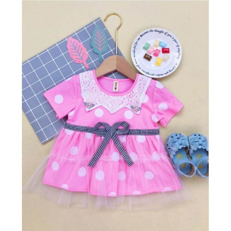 Dress Korean Anak Perempuan 0-2 Tahun / Baju Anak Perempuan Kekinian / Dress Softly Tile Polkadot