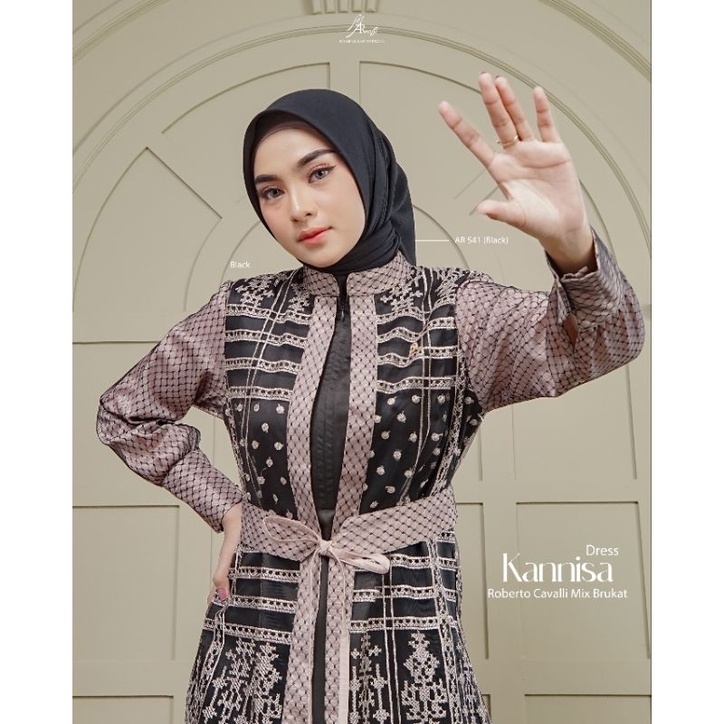 Gamis Dress Muslim Wanita Terbaru Kannisa Dress by Hijab Arrafi Dress Roberto Cavalli X Brukat