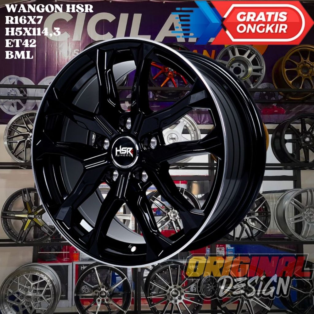 Velg Mobil Ring 16 HSR WANGON R16 LEBAR 7 INCH LOBANG BAUT 5 ET42 BLACK