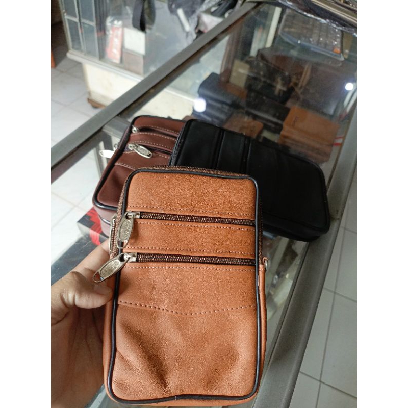 Tas selempang mini kulit sapi asli multifungsi tas ponsel jumbo tas hp kulit asli sarung hp jumbo ku
