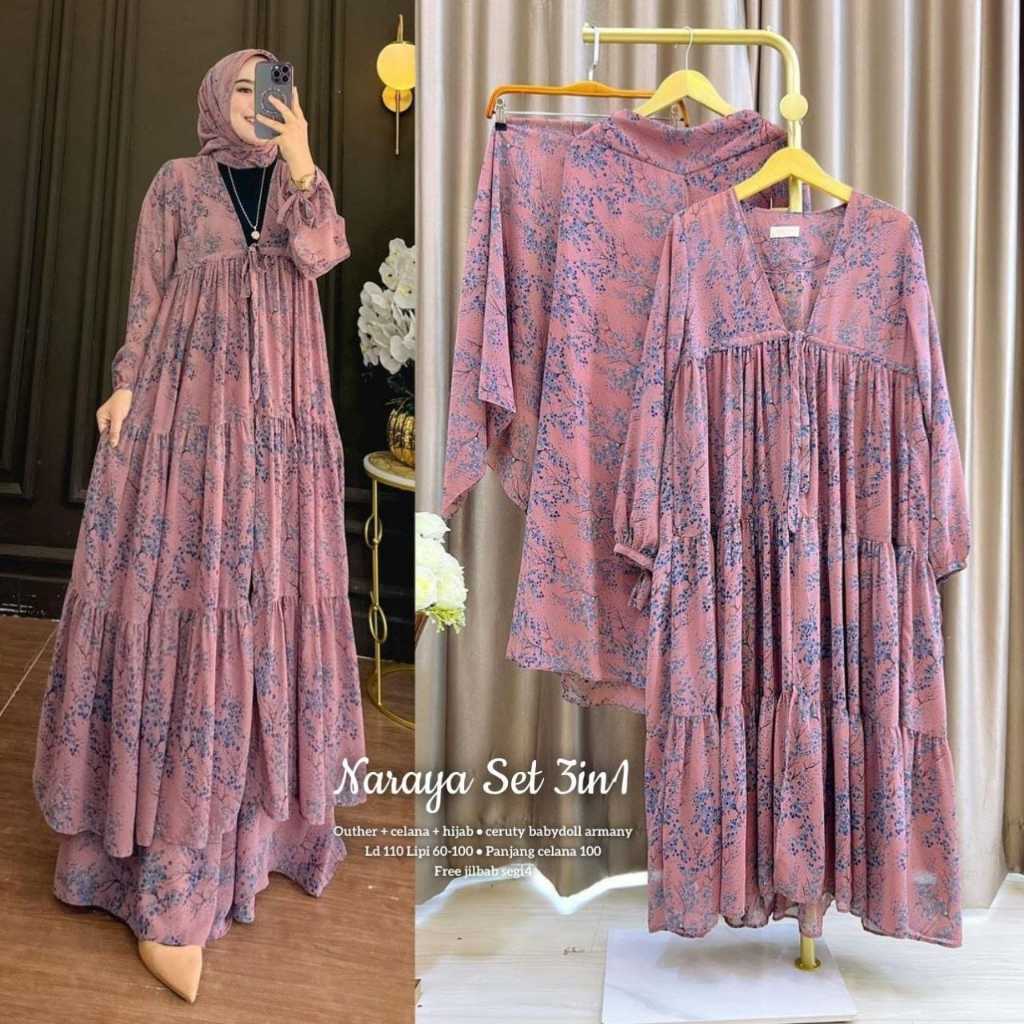 MADANI LABEL / NARAYA SET / NARAYA SET 3IN1 / SETELAN NARAYA / SETELAN KULOT CERUTY BABYDOLL / SETEL