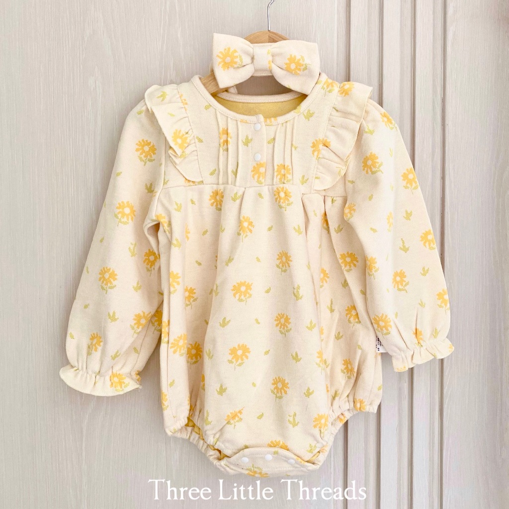 Three Little Threads - Haru Yellow Flower Romper Suitable For Warm Weather / Baju Terusan Anak Perem