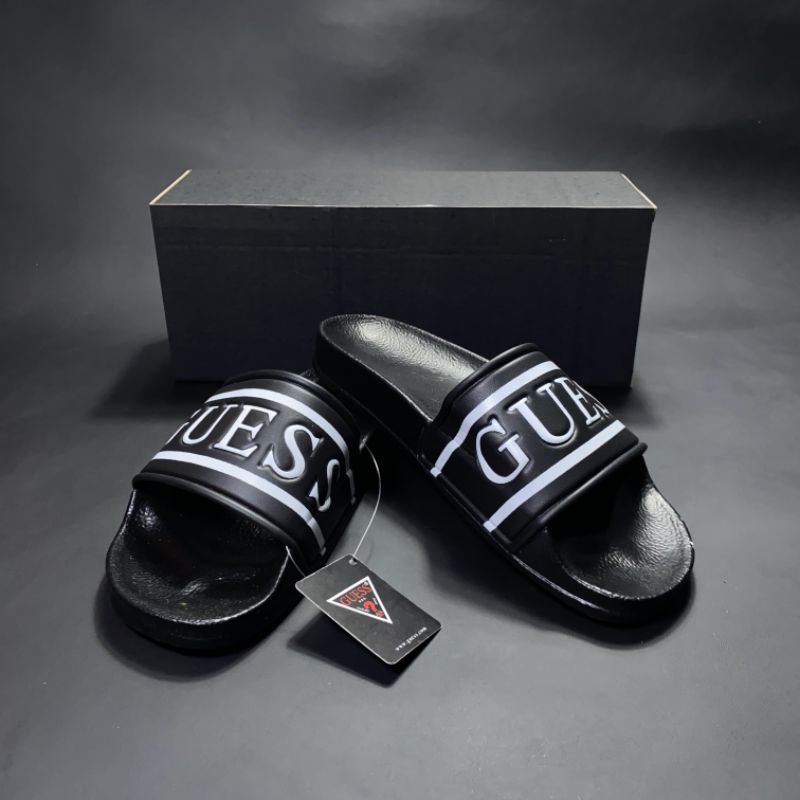 Sandal Pria Wanita | Guess Hitam-Putih