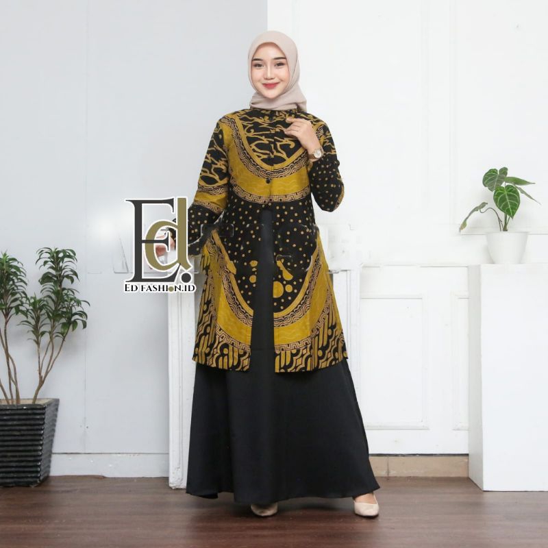 Gamis Batik, Gamis Motif Padma Dress Modern Premium, Gamis Batik Kombinasi masa kini, Dress Muslim