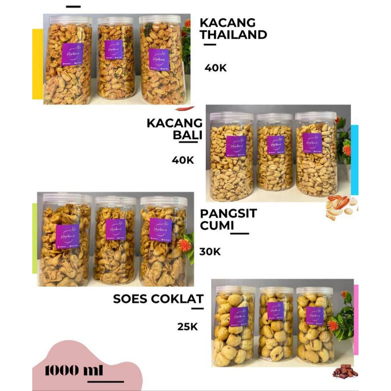 

Camilan mantap - Kacang thailand - kacang bali - pangsit cumi - soes coklat