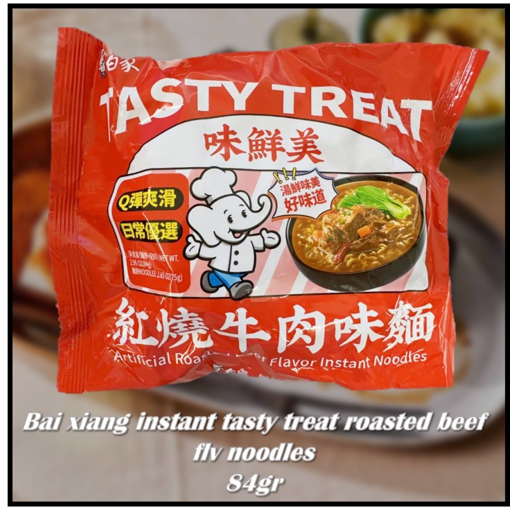 

Bai xiang instant tasty treat roasted beef flv noodles 84gr