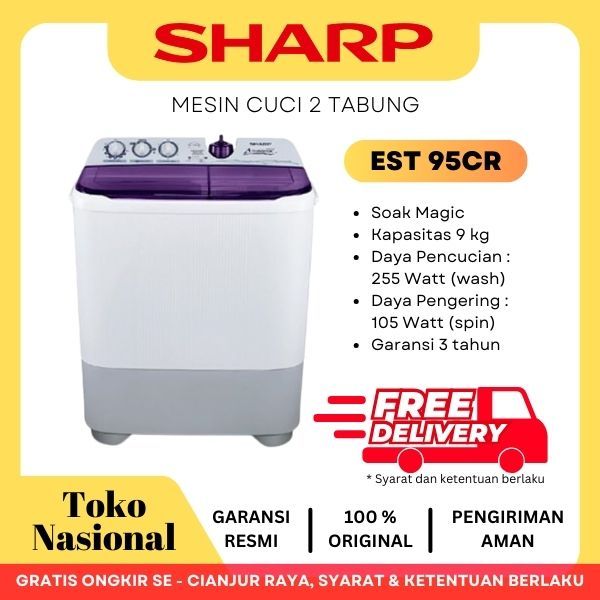 [Cianjur] Mesin Cuci Sharp EST 95CR 2Tabung 9kg