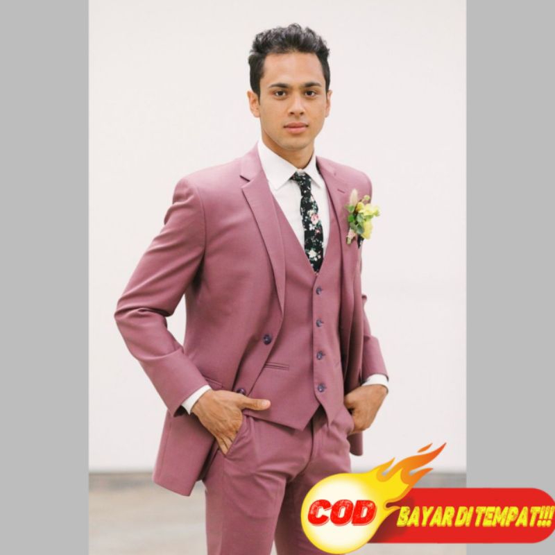 JAS PRIA PINK DUSTY SLIMFIT STYLISH / SETELAN JAS PRIA WARNA DUSTY PINK / SETELAN 3in1 JAS PRIA DUST