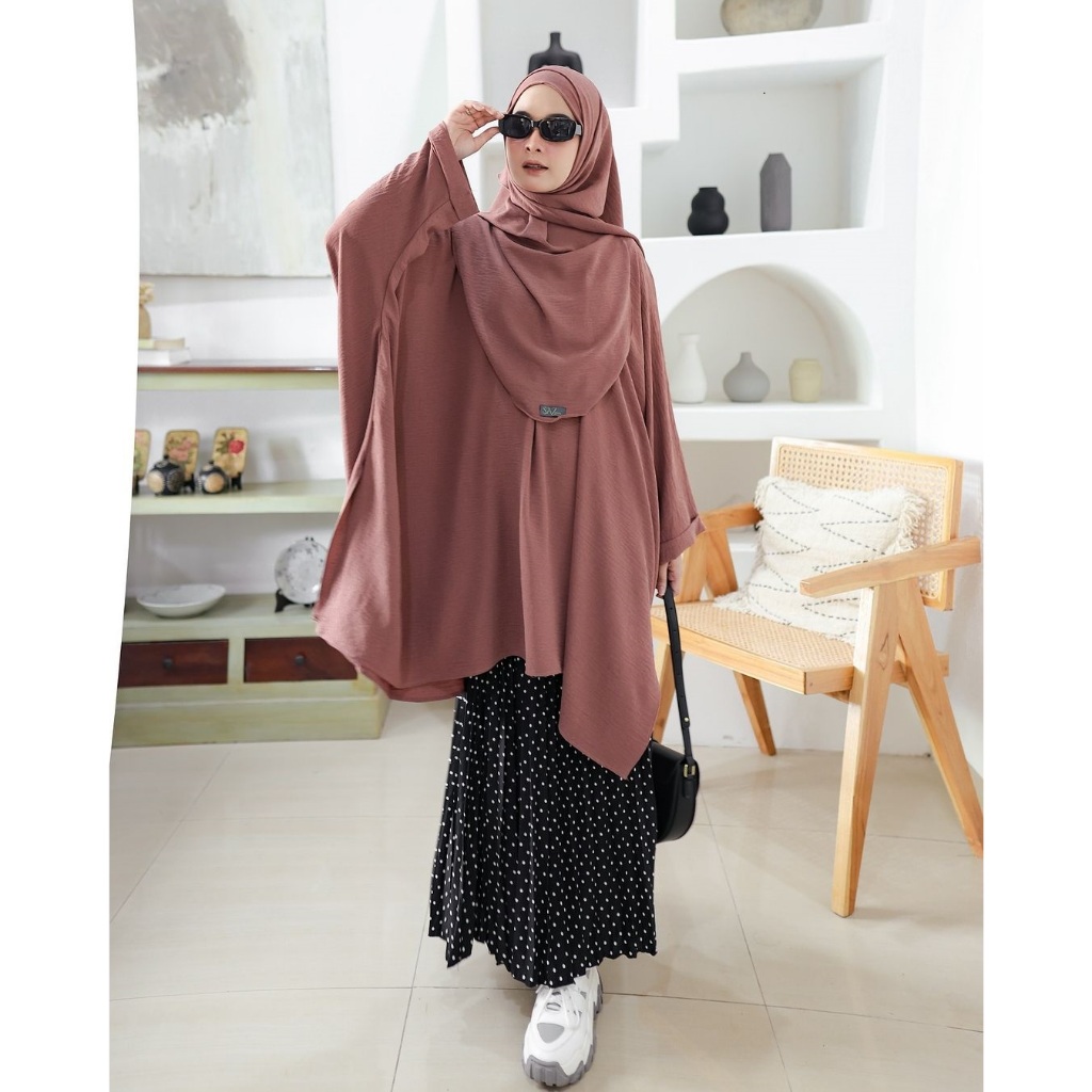 VIRAL Abaya Tunik Free Hijab Bahan Crinkle Premium Abaya Turki Remaja Baju Lebaran 2024 Long Tunik P