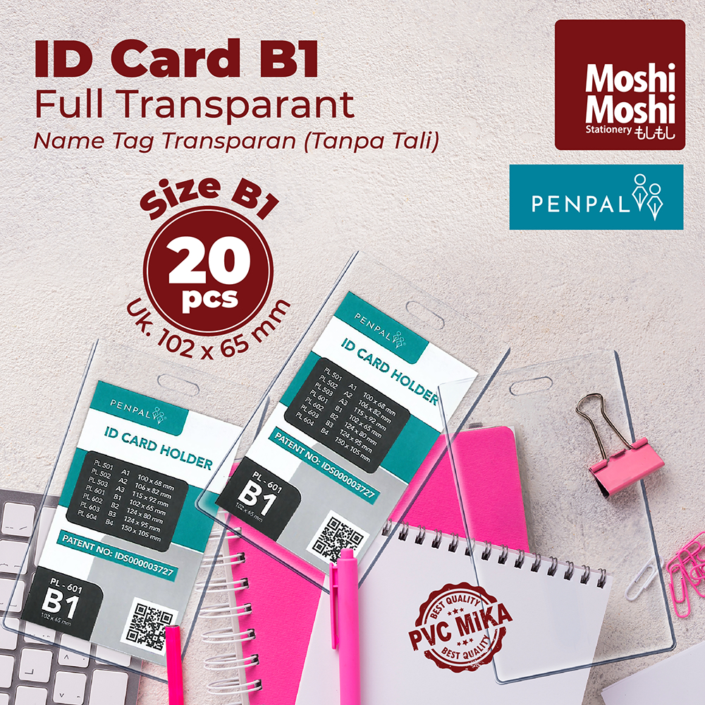 

20 PCS ID Card Holder B1 PVC Mika Transparan Tebal Name Tag Tanpa Tali