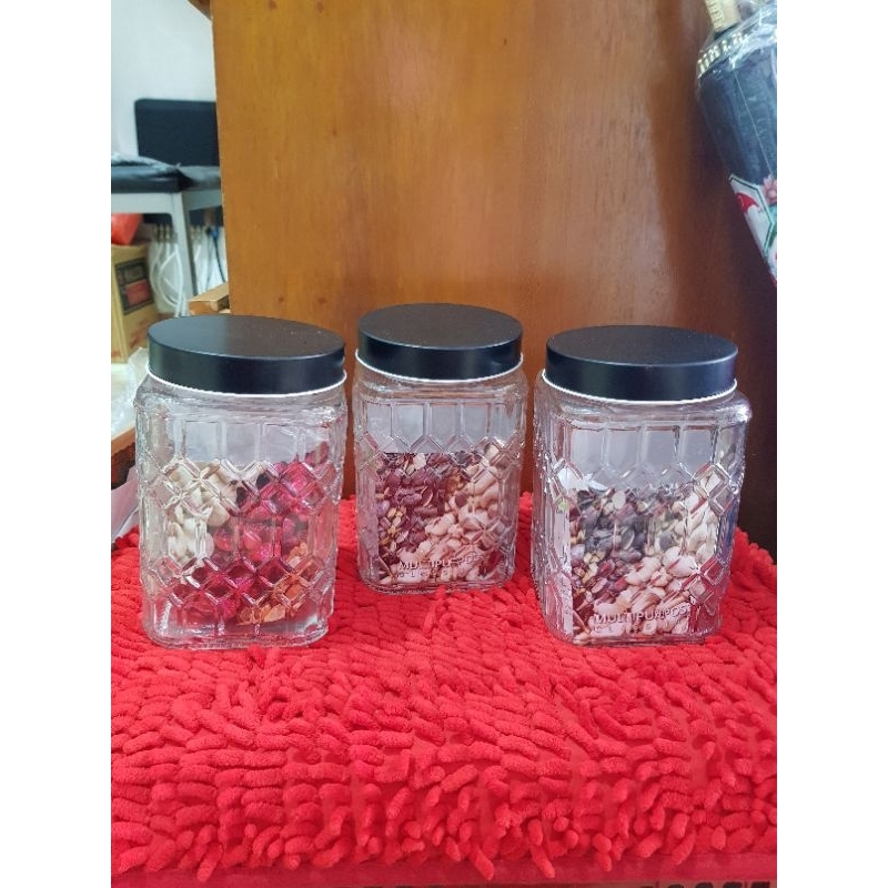 Toples kue MMS Glass jar 1700ml/ Toples Almaz motif Hexagonal glass