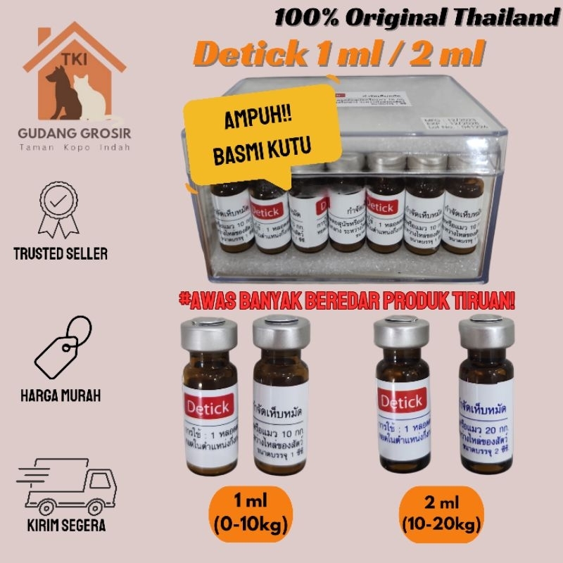 ASLI Detick Original Obat Kutu Kucing Anjing Ampuh Tersedia 1ml & 2ml