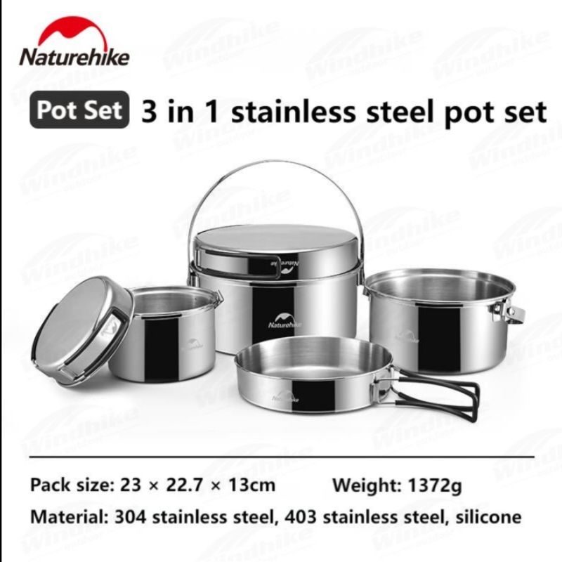 COOKING SET 3 IN 1 STAINLESS STEEL NATUREHIKE NH22CJ005
