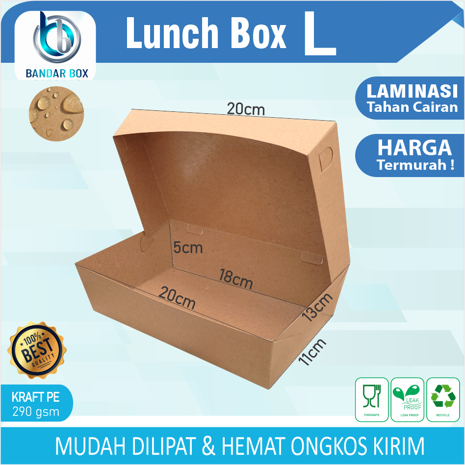 

Lunch Box Size L 290gsm Kotak Makan Kertas Brown Paper Box Makanan Dus Kraft Craft Grosir Murah