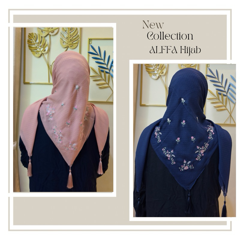 Hijab Jilbab Kerudung Segi Empat Tasel Bordir Motif Bunga Sakura New Collection ALFFA hijab Best Sel