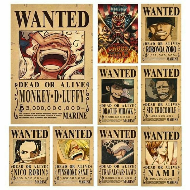 Stiker Cutting Anime ONE PIECE WANTED Ukuran Kecil Vinyl | Stiker Koper Laptop | Stiker Tumbler Helm