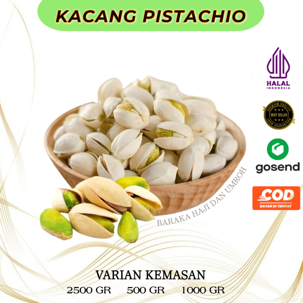 

Kacang Pistachio Snack Sehat Kacang Fustuk Oleh-Oleh Haji Umroh 250Gg 500Gg 1Kg
