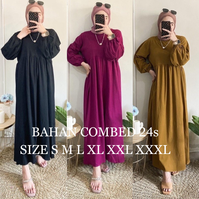 Midi Dress Korean Style Balena Midi Dress Ukuran Jumbo S M L XL XXL 3XL Bahan Kaos Katun Combed 24S 