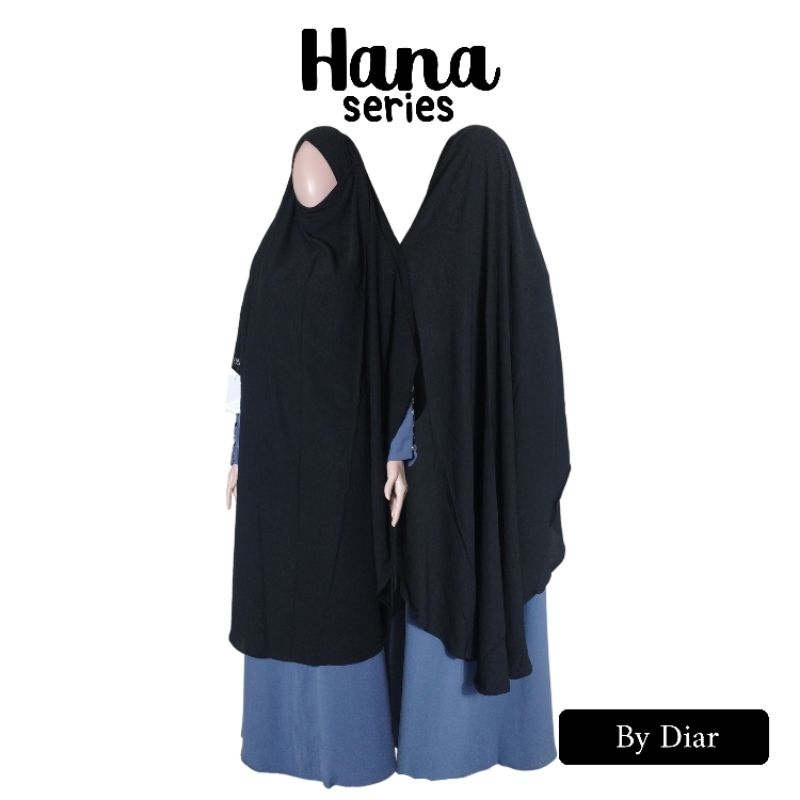 French Khimar Instan Series Hana Black Long Oval Bahan Crinkle Airflow Premium | FK Jumbo | FK Murah