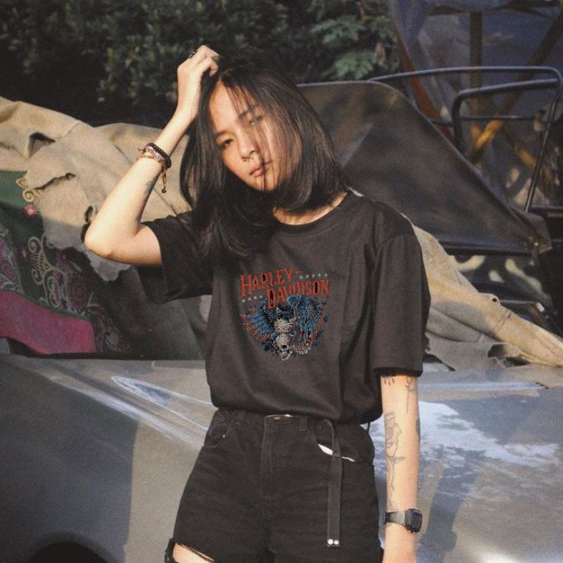 Kaos Distro HAEM Original Harley Davidson Motorcycle Hitam Hype Beast  Lengan Pendek Pria Wanita Mur