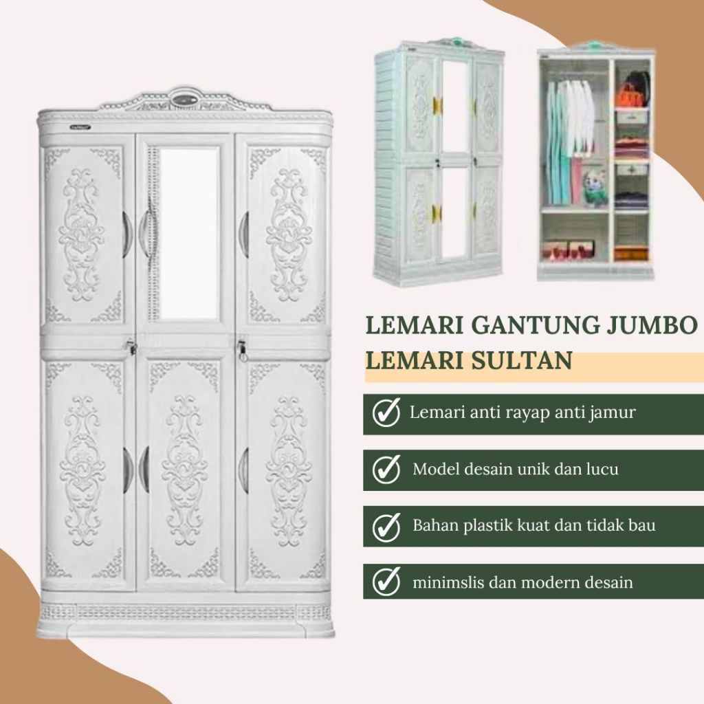 LEMARI PLASTIK JUMBO GANTUNG SEKAT NAPOLLY I MOTIF ELEGAN MEWAH I LEMARI SULTAN JUMBO NAPOLLY CABSUL