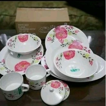 SET PIRING MANGKOK GELAS MELAMINE ONYX SET OF 10