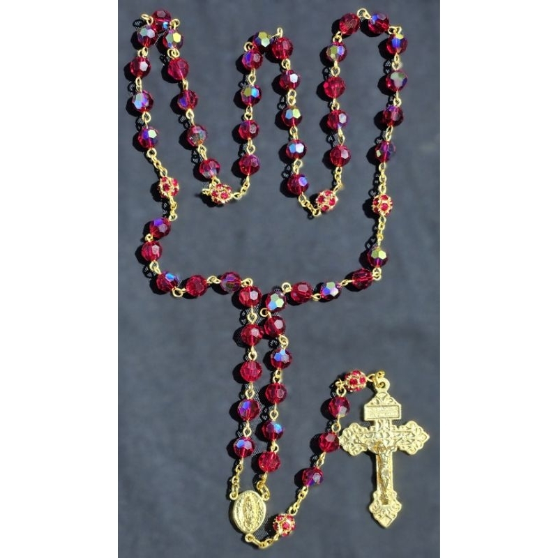 SR-02: Rosario Swarovski Austria Asli/Red Garnet Swarovski Stones Rosary,  Round AB, 8 mm.