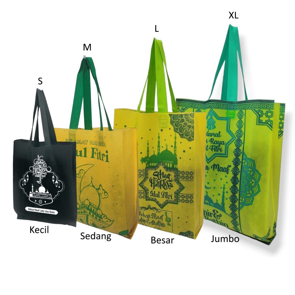 

Tas Kain Spunbond Goodie Bag Kustom Sablon Tulisan Selamat Hari Raya Idul Fitri 2024 Untuk Kantong Bingkisan Parcel Sembako / Shopping bag lipat, Hantaran Toples Kue Kering Nastar Hampers Dus Mika Paper bag Nasi Kotak souvenir Mukena sejadah ramadhan