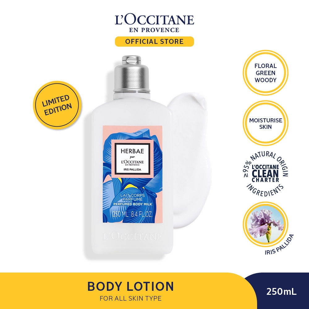 L'Occitane Herbae Iris Pallida Perfumed Body Milk 250ml - Krim Tubuh Pelembap Kulit Kering dan Normal